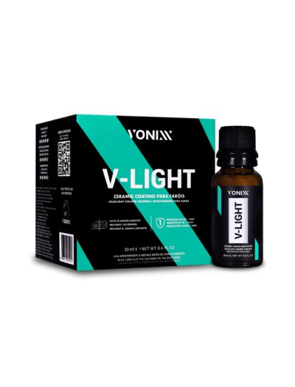 Coating cerâmico V-Light 20ml VONIXX para proteção de faróis de policarbonato contra raios UV, oxidação e amarelamento