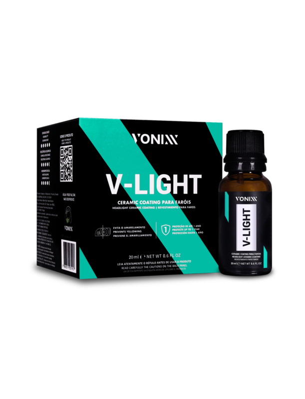 Coating cerâmico V-Light 20ml VONIXX para proteção de faróis de policarbonato contra raios UV, oxidação e amarelamento