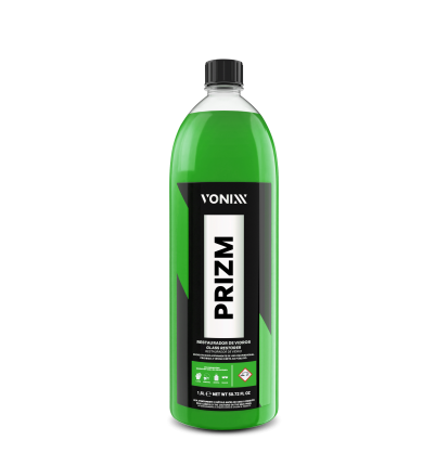 Restaurador de vidros automóvel Prizm 1,5L Vonixx para remoção de marcas de água, chuva ácida e descontaminação profissional de vidros.
