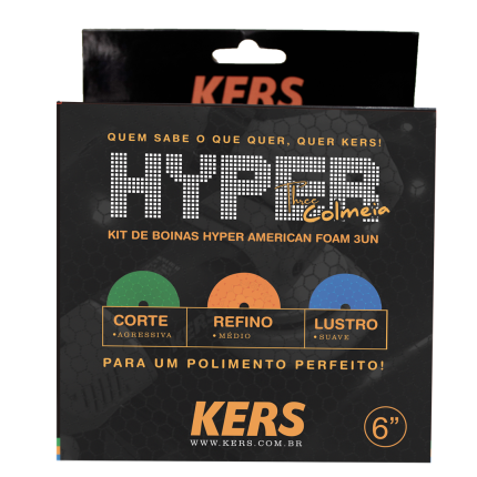 Kit de 3 boinas Hyper KERS para polimento automóvel com corte, refino e lustro profissional em espuma premium.