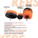 Kit escovas drill brush automóvel KERS 3PCS para limpeza profunda de estofos, carpetes, jantes e superfícies automóveis.