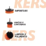 Kit escovas drill brush automóvel KERS 3PCS para limpeza profunda de estofos, carpetes, jantes e superfícies automóveis.