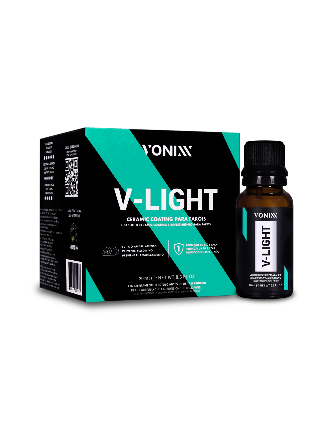 V-Light 20ml VONIXX Coating Cerâmico para Faróis Coating cerâmico V-Light 20ml VONIXX para proteção de faróis de policarbonato contra raios UV, oxidação e amarelamento